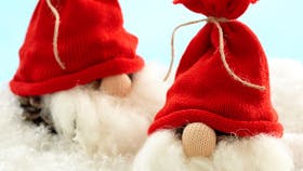 To nissehoveder med skæg og røde huer