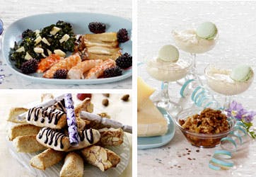 Årets nytårsmenu: Jomfruhummer, lakserulle, danske oste, champagne-syllabub til dessert og en dejlig varm nytårsdrik.