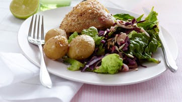 Kylling med sesamfrø og rødkålssalat