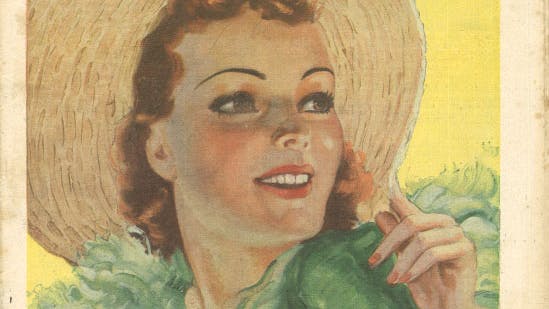 Illustration af kvinde fra 1936 iført stråhat